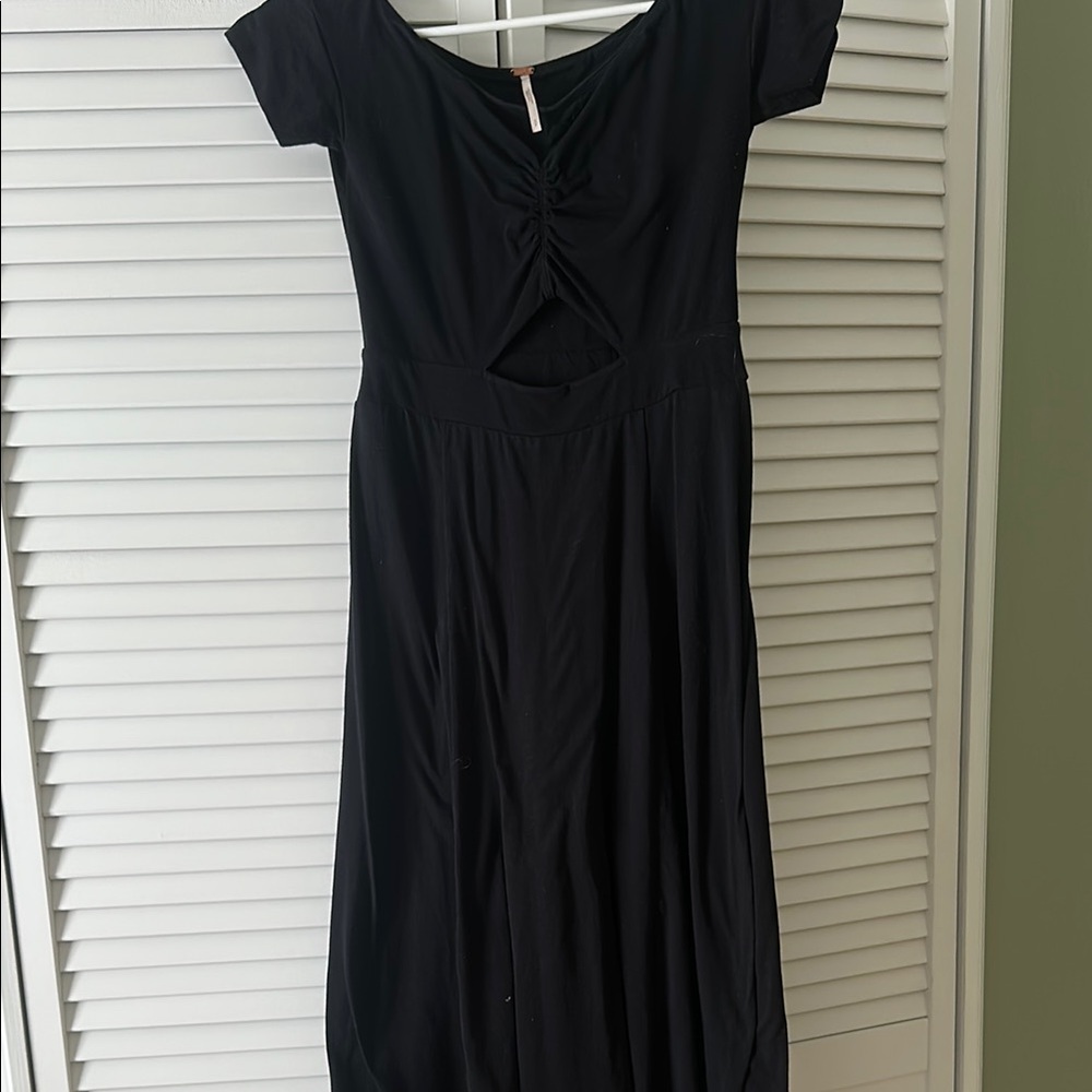 Free People Black Ruched Ruffled Maxi Sundress - Picture 3 of 3